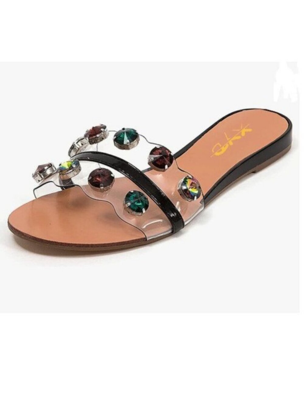 XYD Black Crystal Rhinestones Wedge Sandals Clear Strap Summer Open Toe Slippers